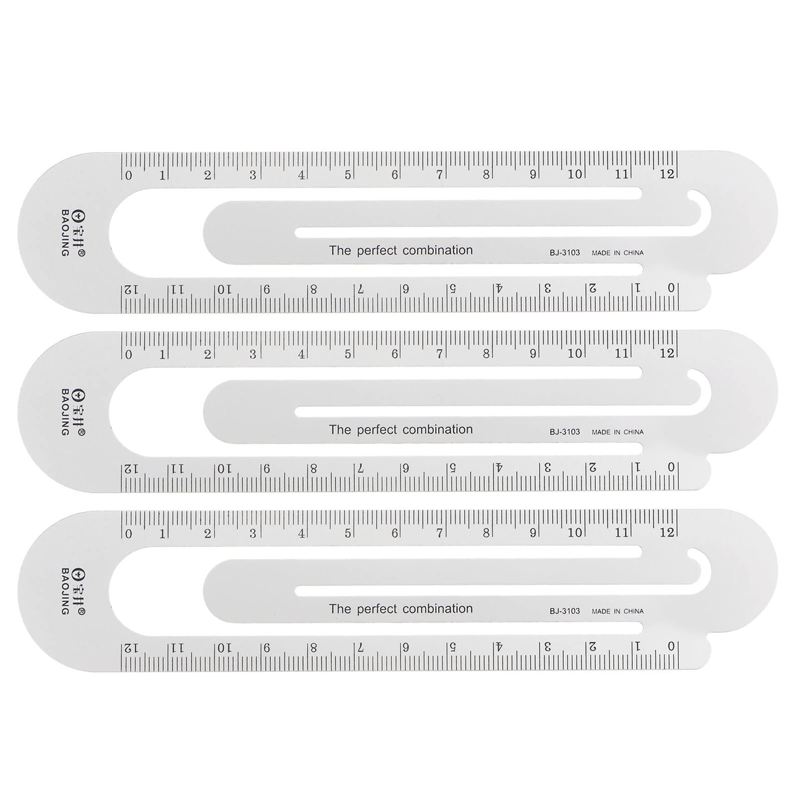 Harfington 3Pcs Straight Ruler 12Cm Metric Aluminum Alloy Ruler Scale On Both Sides Hollow Paper Clip Design Bookmark Measuring